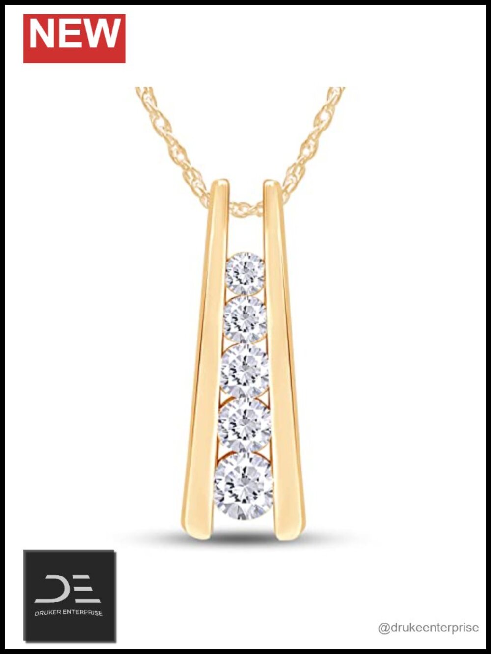 Moissanite Five Stone Journey Bar Pendant Necklace 18" 14K Gold Over Sterling
